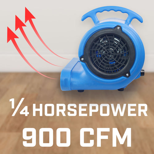Blotek 1/4 HP Commercial Air Mover Floor Dryer | 900 CFM High Velocity Carpet Dryer Fan | 3-Speed Industrial Blower with 4 Drying Positions & 10 ft Power Cord
