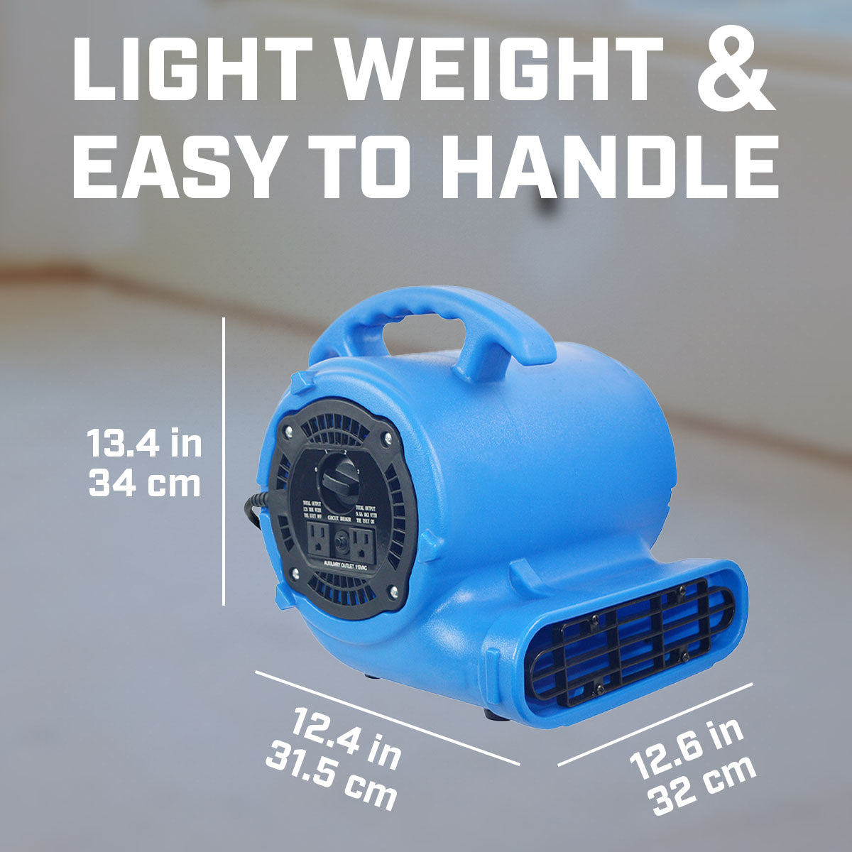 Blotek 1/4 HP Commercial Air Mover Floor Dryer | 900 CFM High Velocity Carpet Dryer Fan | 3-Speed Industrial Blower with 4 Drying Positions & 10 ft Power Cord