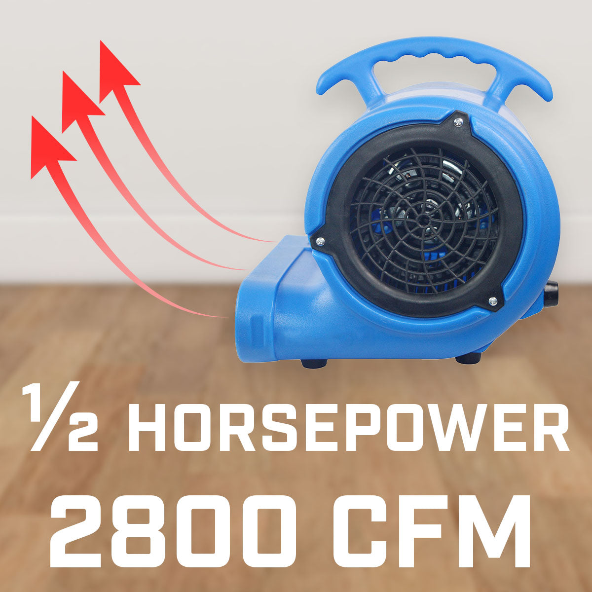 Blotek 1/2 HP Commercial Air Mover Floor Dryer | 2800 CFM Industrial Carpet Dryer Fan | 3-Speed High Velocity Blower with 4 Drying Positions & 15 ft Cord