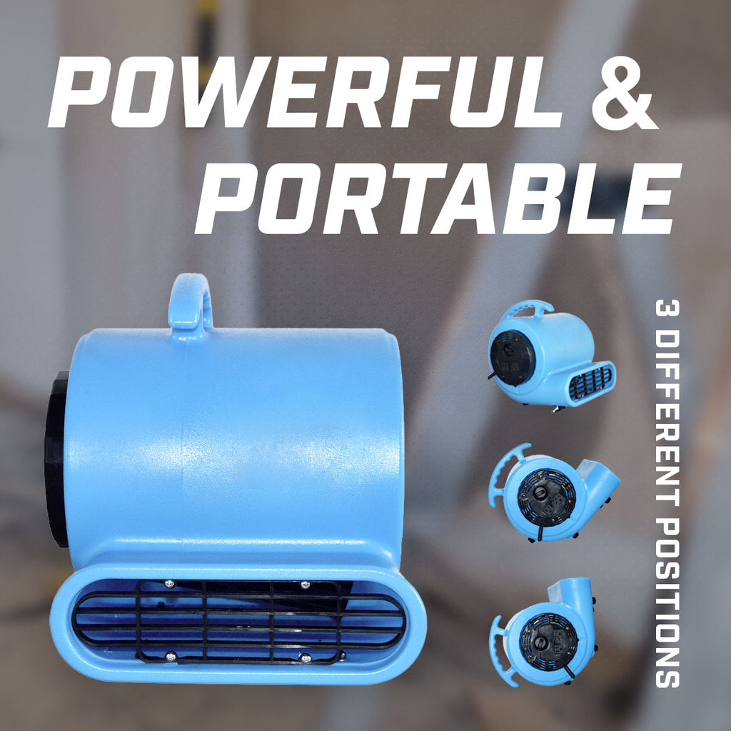 Blotek 1/2 HP Commercial Air Mover Floor Dryer | 2800 CFM Industrial Carpet Dryer Fan | 3-Speed High Velocity Blower with 4 Drying Positions & 15 ft Cord