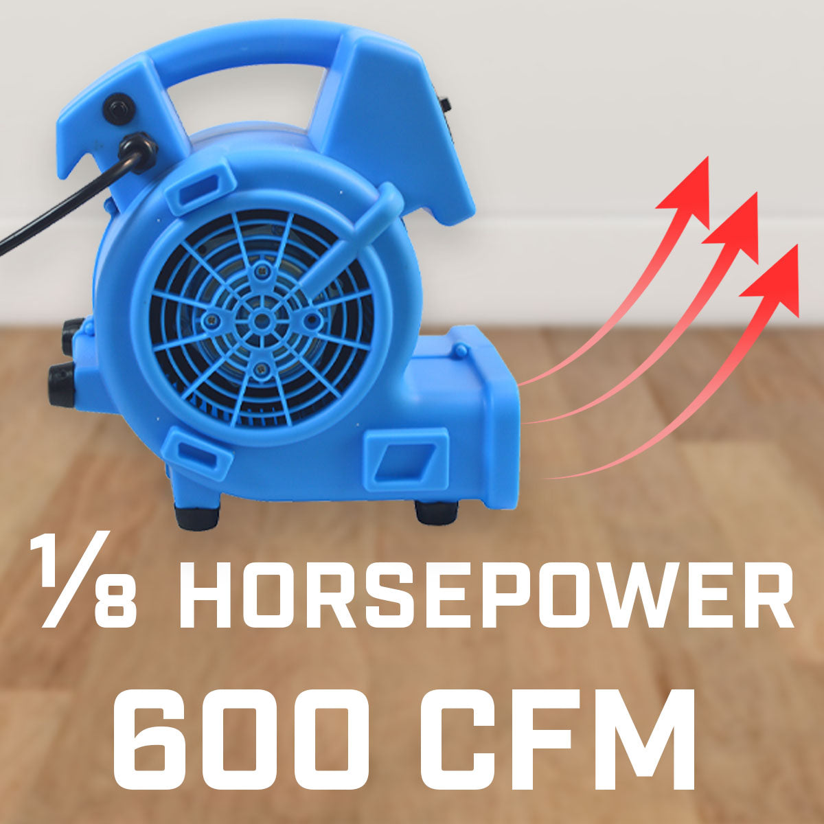 Blotek 1/8 HP Mini Air Mover Floor Dryer | 600 CFM Compact Carpet Dryer Fan | 3-Speed Portable Utility Blower with 4 Airflow Positions