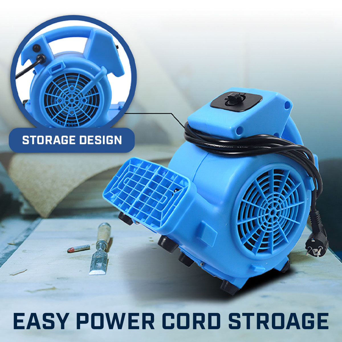 Blotek 1/8 HP Mini Air Mover Floor Dryer | 600 CFM Compact Carpet Dryer Fan | 3-Speed Portable Utility Blower with 4 Airflow Positions