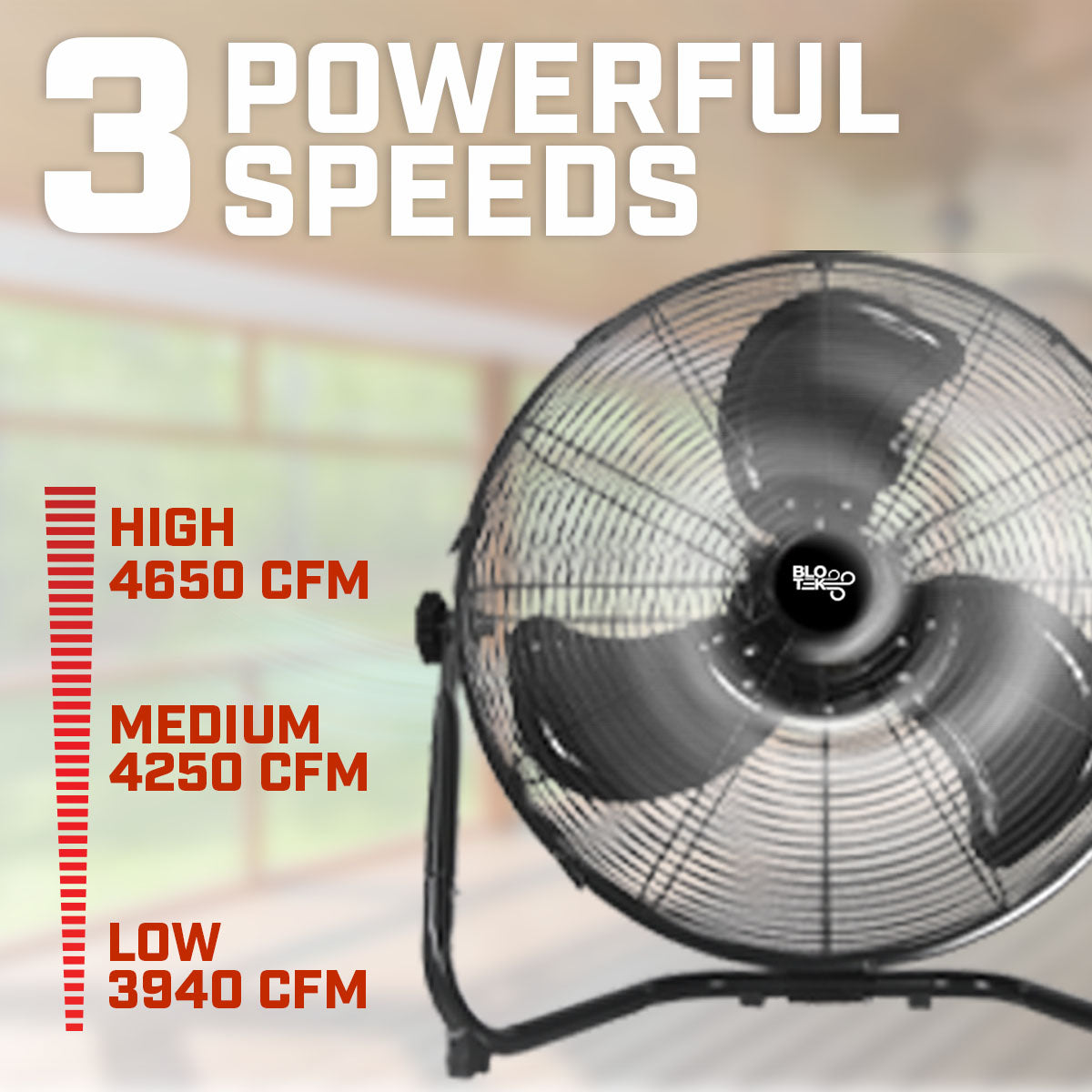 Blotek 20" High Velocity Floor Fan | 3-Speed Industrial Utility Fan | Wall Mount & Floor Fan | 4,650 CFM Air Circulator for Garage, Workshop & Warehouse