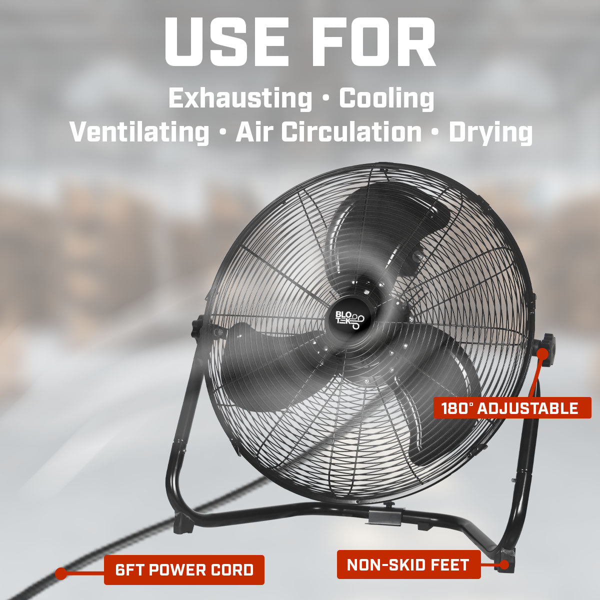 Blotek 20" High Velocity Floor Fan | 3-Speed Industrial Utility Fan | Wall Mount & Floor Fan | 4,650 CFM Air Circulator for Garage, Workshop & Warehouse