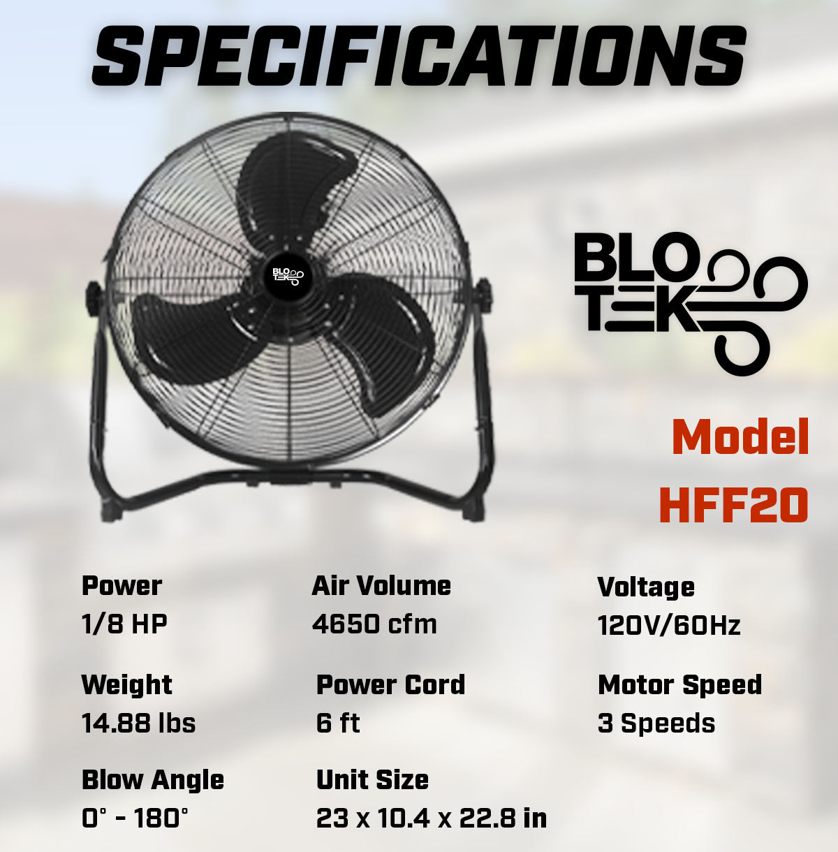 Blotek 20" High Velocity Floor Fan | 3-Speed Industrial Utility Fan | Wall Mount & Floor Fan | 4,650 CFM Air Circulator for Garage, Workshop & Warehouse